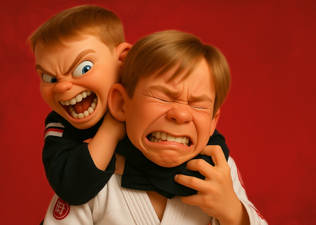 Rear naked choke submission from back control in Brazilian Jiu-Jitsu